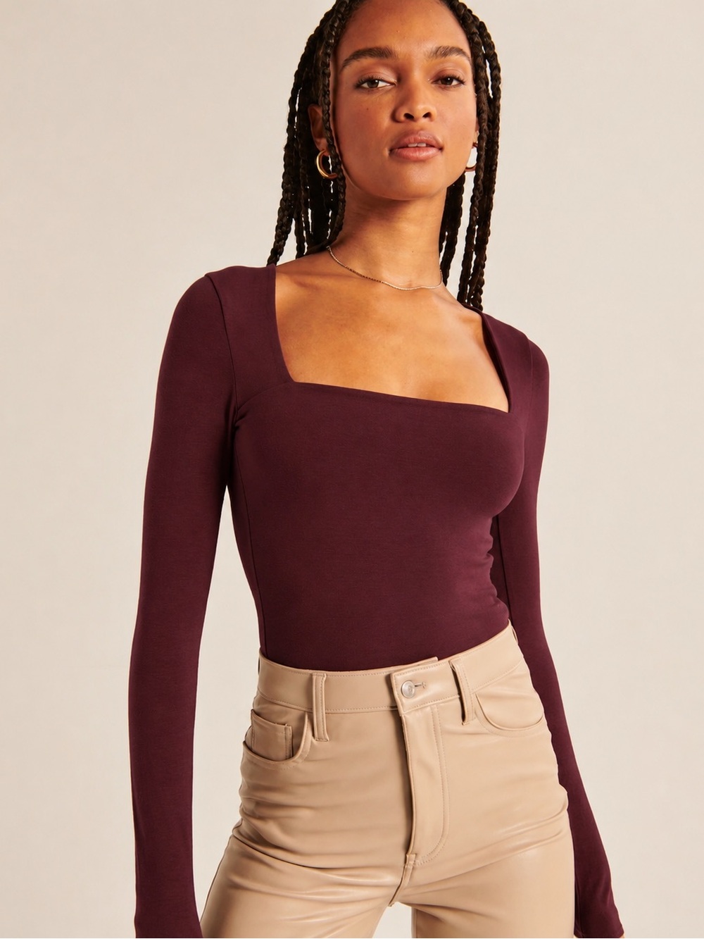 Abercrombie Burgundy Long Sleeve bodysuit